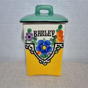 Hand Painted Vintage Ceramic Canister Czechoslovakia Vibrant Floral Pattern